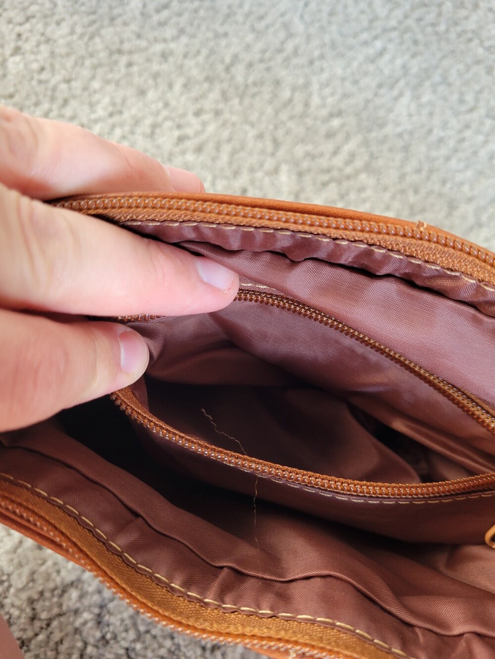 Genuine Leather Orange Brown Baguette Shoulder Bag 7" x 12.5" x 3" - Picture 7 of 14